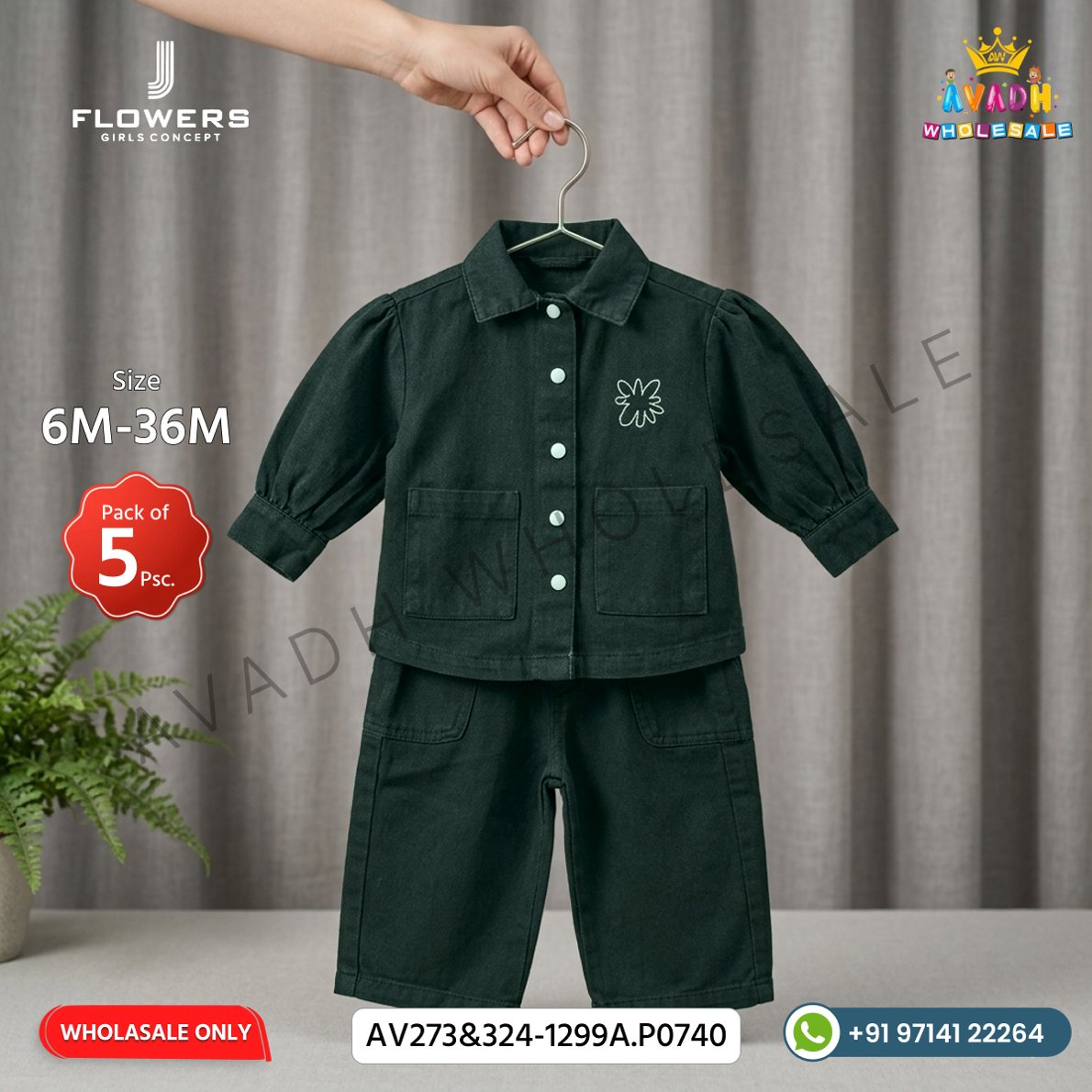 Girls Dark Green Shirt & Pant Co-Ord Set